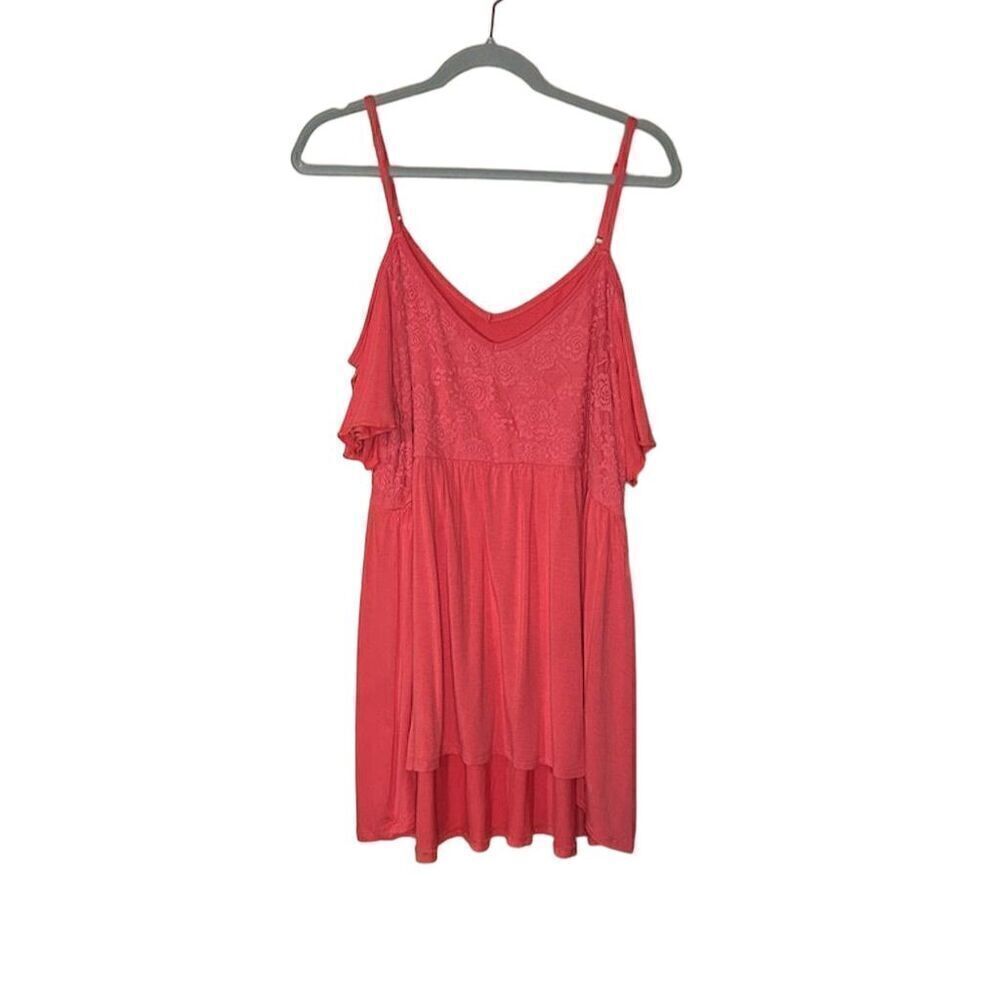 Torrid Plus Size 1 Coral Cold Shoulder Babydoll Top Lace Accents Flowy Casual